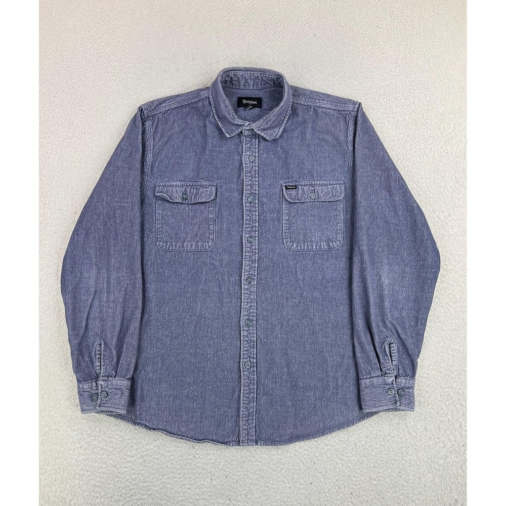 Brixton Shirt Mens XL Blue Striped Long Sleeve Button Up Cotton Woven Casual